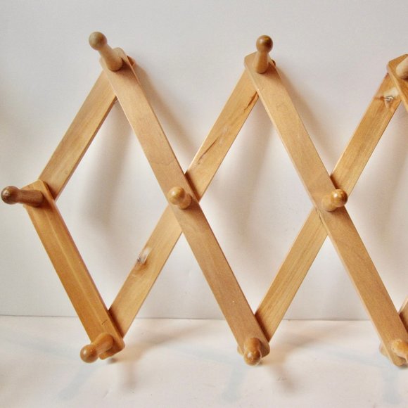 VTG Wood 10 Peg Accordian Expandable Rack Coffee Cup Mug Hat Tie Jewelry Holder